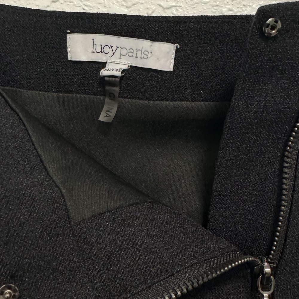 Lucy Paris Womens Front Cut Zipper Straight Pencil Skirt Black w Pockets Size L - Picture 4 of 4